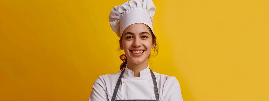 Joyous Young Food Worker Excels in Colorful Kitchen Setting photo