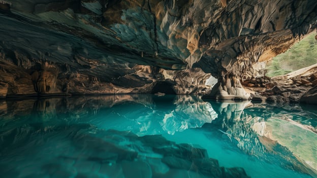 Serene Beauty Turquoise Waters Reflecting Cave Formations photo