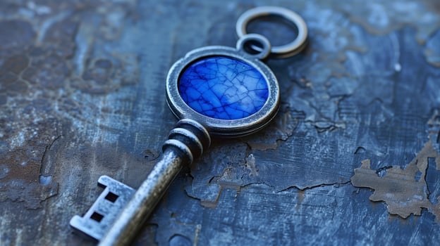 A key with an electric blue circle fashion accessory photo