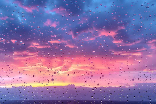 Vibrant Rainy Sunset through Water Drops on Window - Abstract Nature Background photo