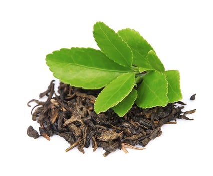 dry tea with green tea leaves photo