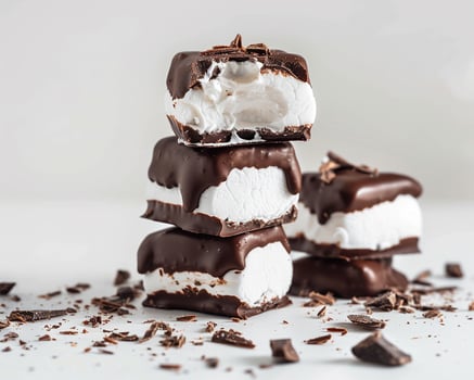 Chocolate covered marshmallows stacked on top of each other photo