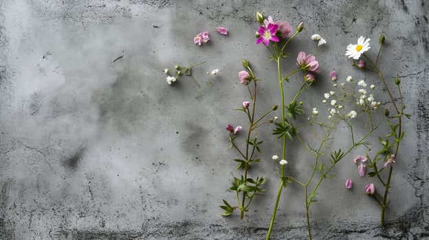 Several sprigs of flowers on a concrete background photo