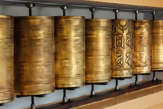 Buddhist prayer wheels photo