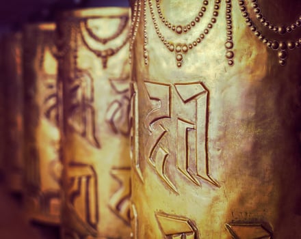 Buddhist prayer wheels photo