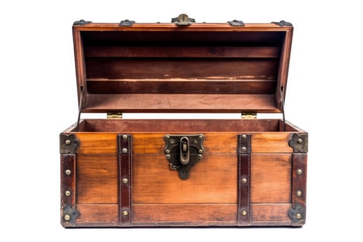 Open Wooden Chest, Isolated on White photo