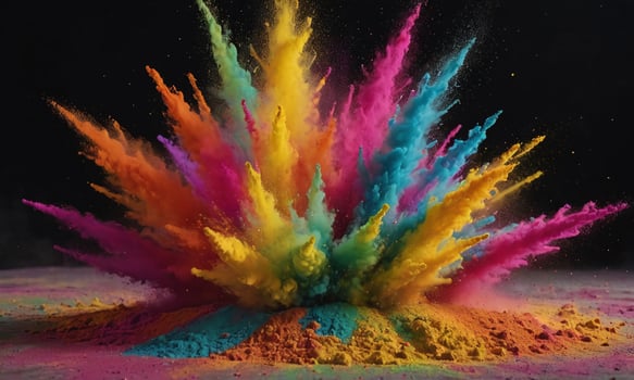 Colored powder explosion. Abstract closeup dust on backdrop. Colorful explode photo