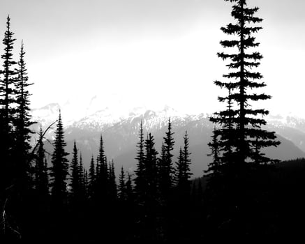 Mountains black and white photo background. High mount, rocks and hills landscape