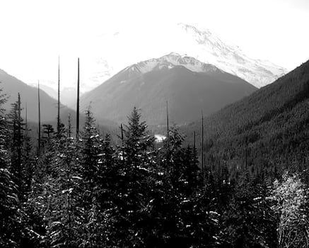 Mountains black and white photo background. High mount, rocks and hills landscape