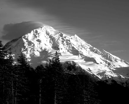 Mountains black and white photo background. High mount, rocks and hills landscape