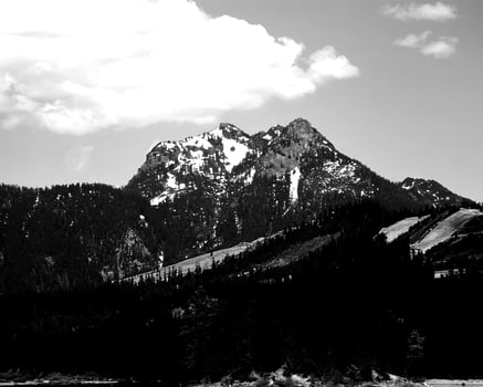 Mountains black and white photo background. High mount, rocks and hills landscape