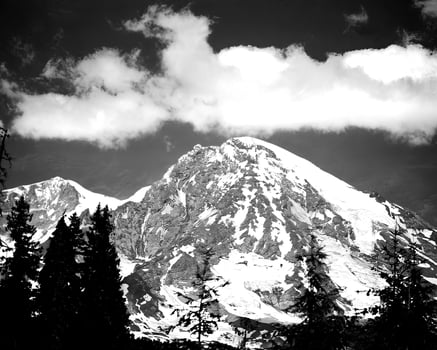 Mountains black and white photo background. High mount, rocks and hills landscape