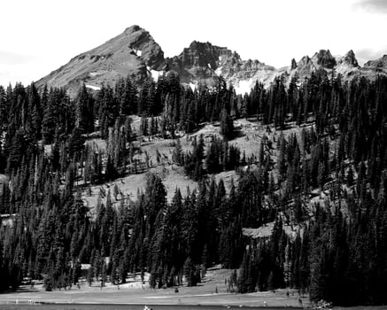 Mountains black and white photo background. High mount, rocks and hills landscape