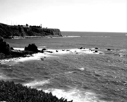 Sea waves, ocean shore, beach black and white photo background