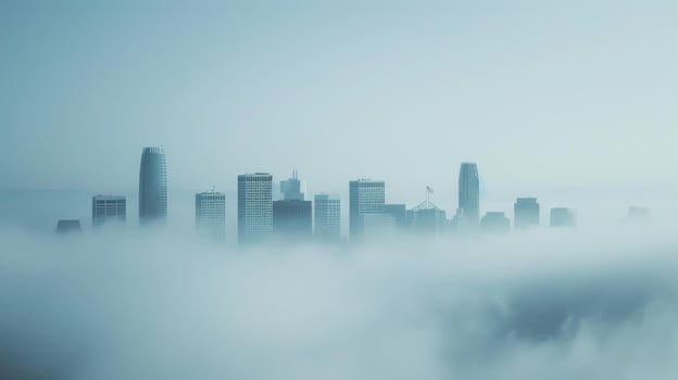 Misty Skyscrapers A Dreamy Cityscape Through Foggy Horizons photo