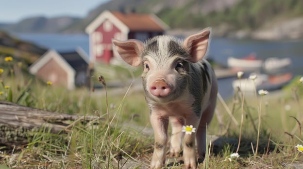 A Playful Piglet in a Charming Countryside Landscape photo