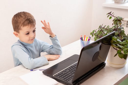 children students return to school, do homework to learn new topics, lessons, think. children are happy in online school. Education concept photo