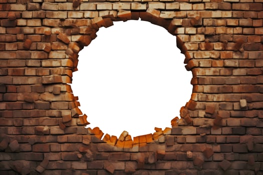 Hole in Brown Brick Wall,Isolated on White photo