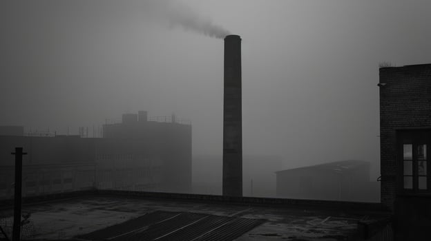 Eerie Melancholy Smoke and Shadows in Industrial Landscape photo