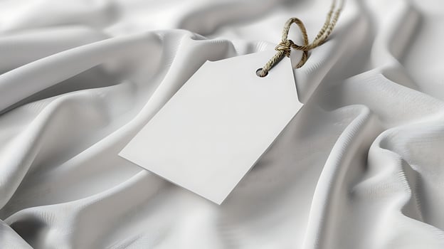 Blank white tag on white fabric mockup photo