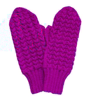 Violet knitted mittens in the form of a heart isolated on a white background photo