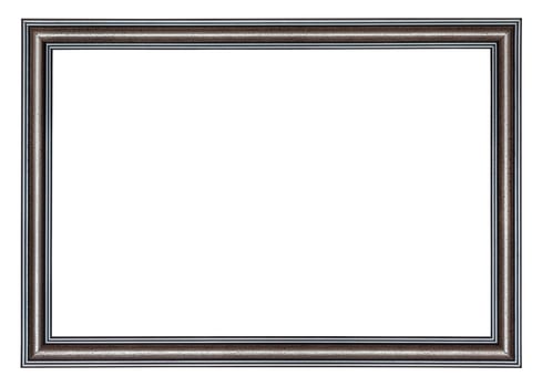 Brown wooden frame with a black borders outside and inside, isolated on a white background photo