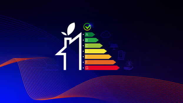 Energy efficiency concept, energy efficiency rating for energy efficient house building rate label audit, Renewable energy concept. for background. photo