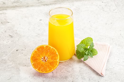 Fresh orange juice served mint photo