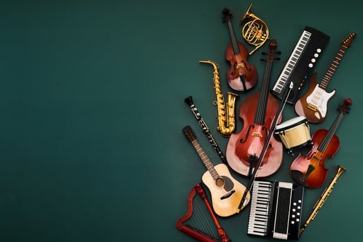 Back to music school. Assortment of Musical Instruments photo