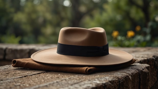 Elegant Fedora and Vintage Bowler Resting on Rustic Ledge. photo