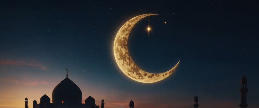 The symbol of the holy holiday of Eid al-Adha A crescent moon in the sky. photo