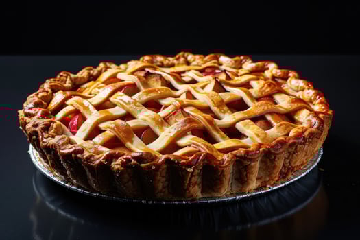 Apple pie isolated on black background. Traditional fresh homemade bakery photo