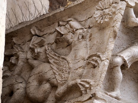 Verona dome cathedral church exterior sculptures detail. Romanesque sculpture attributed to the workshop of Veronese sculptor Brioloto photo