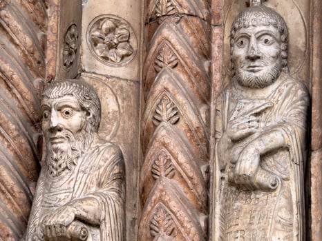 Verona dome cathedral church exterior sculptures detail. Romanesque sculpture attributed to the workshop of Veronese sculptor Brioloto photo