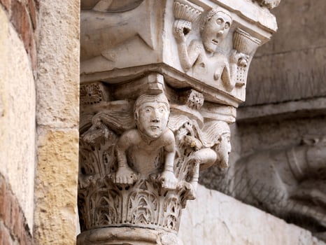 Verona dome cathedral church exterior sculptures detail. Romanesque sculpture attributed to the workshop of Veronese sculptor Brioloto photo
