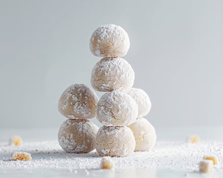 a pile of powdered sugar balls on a white surface photo