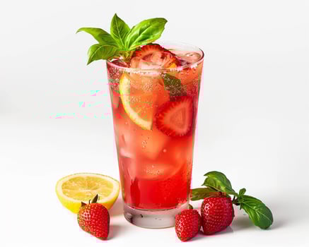 A Glass of Strawberry Lemonade with a Lemon Wedge photo