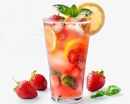 A Glass of Strawberry Lemonade with a Lemon Wedge photo