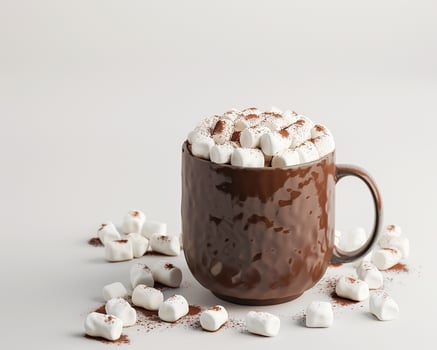 Hot Chocolate with Marshmallows on a White Background photo