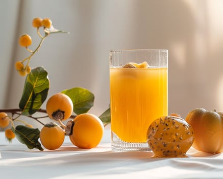 A Glass of Orange Juice Next to Some Fruit photo