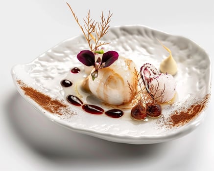 A White Plate with a Dessert on It photo