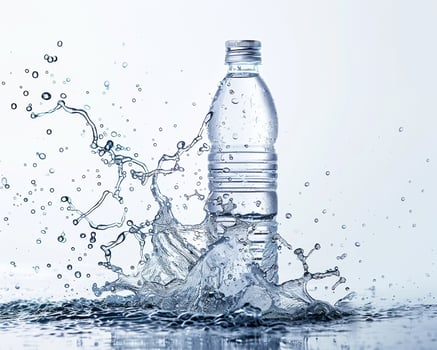 a bottle of water is splashing into the water photo