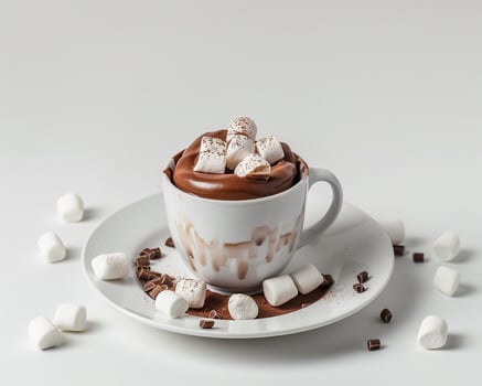 hot chocolate with marshmallows on white background photo