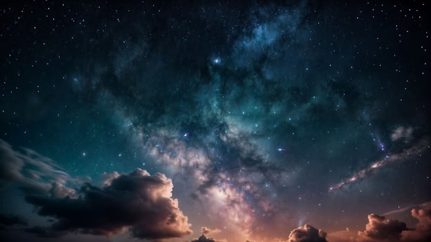 A night time sky with stars and the milky way behind some dramatic clouds. photo