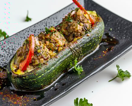 A zucchini stuffed with meat and vegetables photo