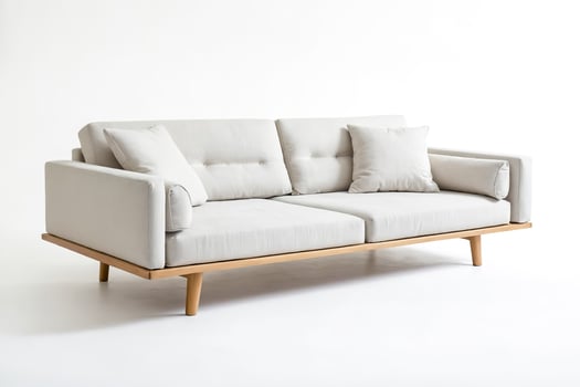 White Sofa with Wooden Legs on White Background photo