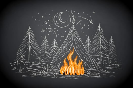 Chalkboard Drawing of a Campfire in the Woods photo