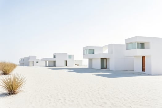 Minimalist White Villas on Sandy Terrain photo