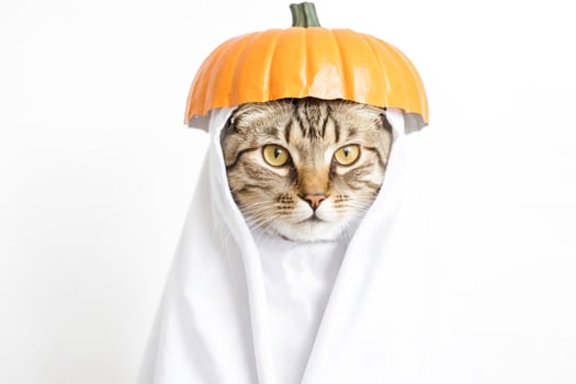 Tabby Cat in Pumpkin Costume photo
