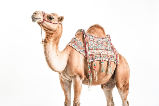 Camel with Colorful Decor Isolated on White Background photo